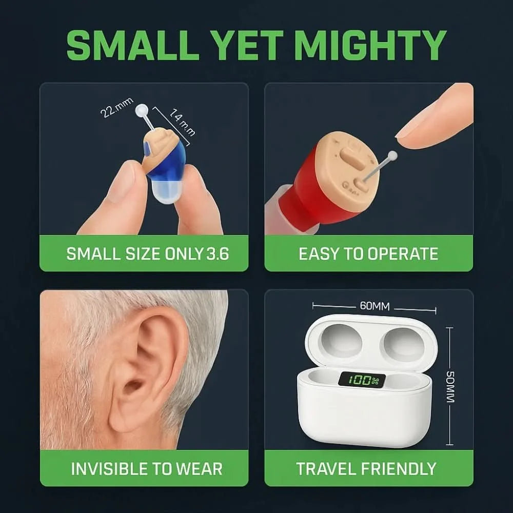 Hearing Aids Discreet In-Ear Rechargeable 3-Day Battery