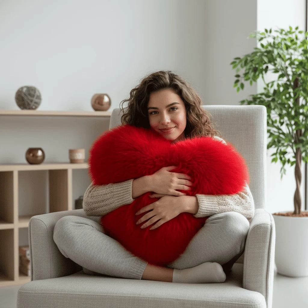 Heart-Shaped Pillow Faux Fur Machine-Washable