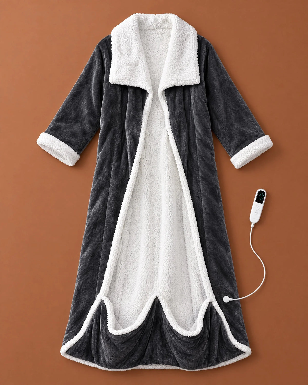 Heated Blanket Robe Sherpa-Lined Adjustable Heat Foot Pocket