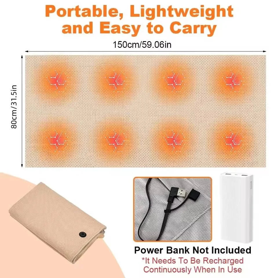 Heated Blanket USB-Powered Hooded 8 Heating Zones