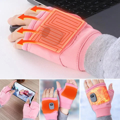 Heated Fingerless Gloves Adjustable Heat Settings Rechargeable