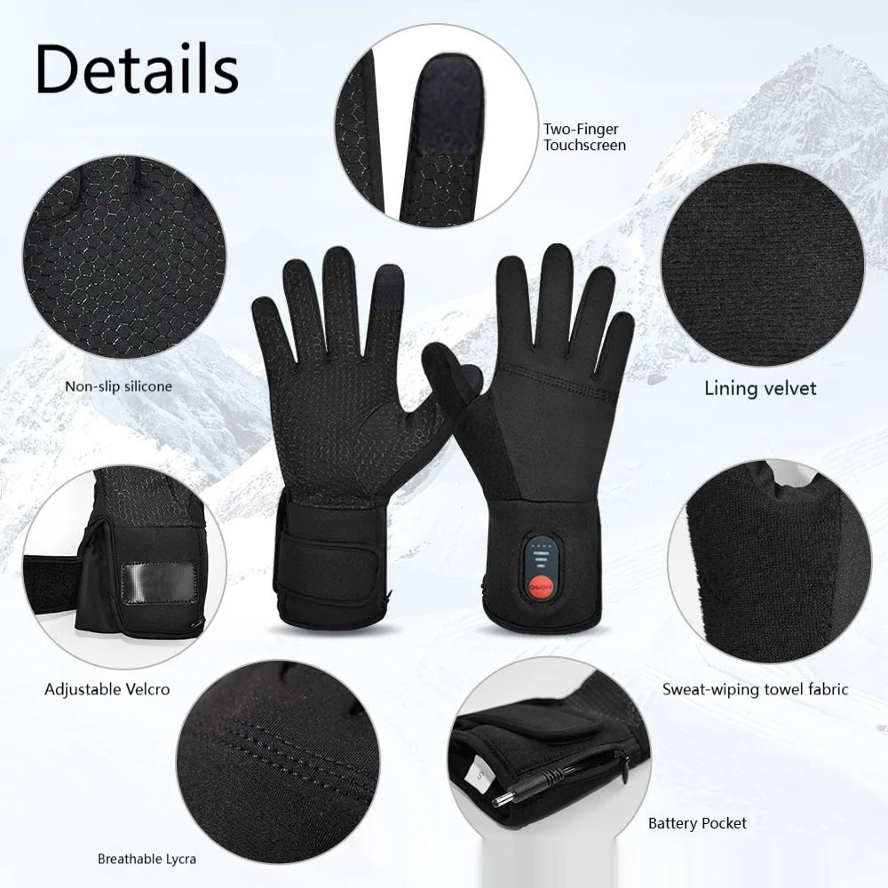 Heated Gloves Touchscreen Fingertips 3 Heat Levels Rechargeable