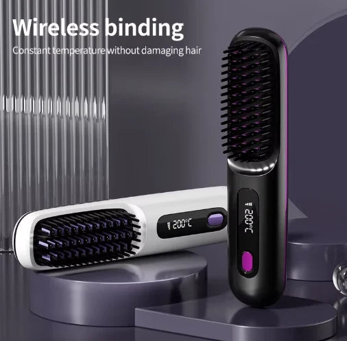 Heated Hair Brush Cordless Ceramic Bristles Scalp Guard