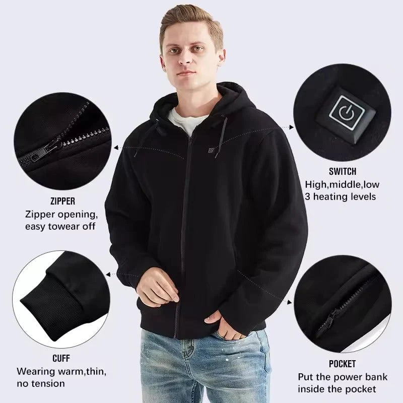 Heated Hoodie USB-Powered Five Heating Zones Adjustable Settings