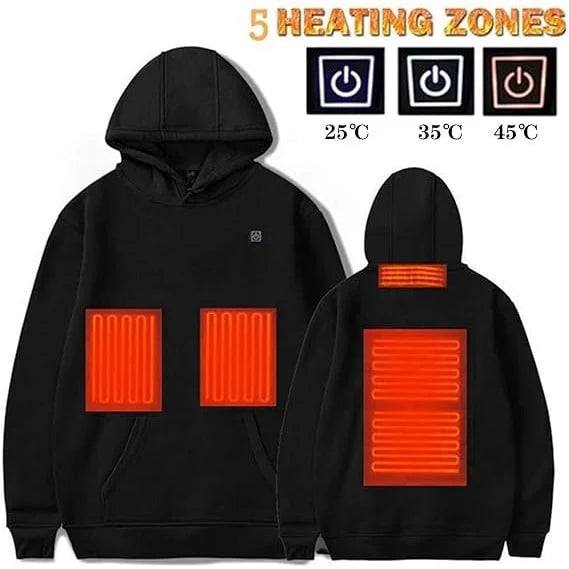 Heated Hoodie USB-Powered Five Heating Zones Adjustable Settings