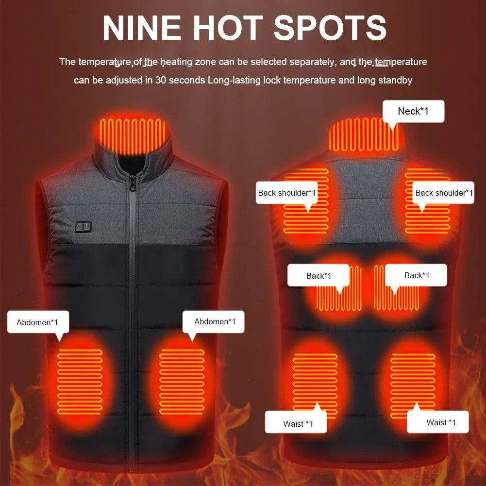 Heated Jacket 9-Point Carbon Fiber Dual-Control USB Charging