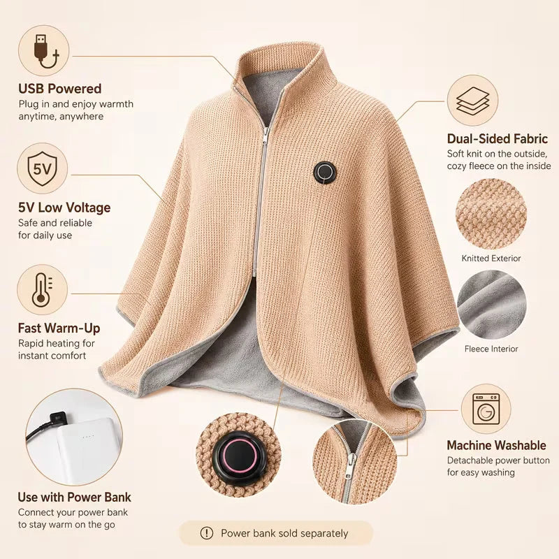 Heated Shawl USB Powered 3 Heat Settings