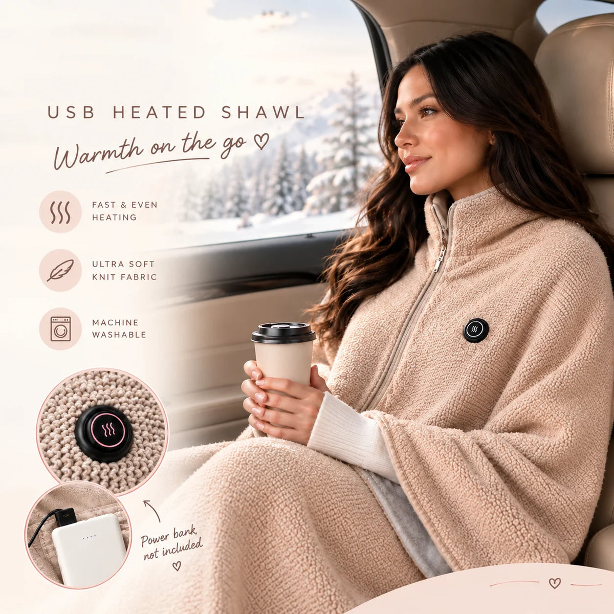 Heated Shawl USB Powered 3 Heat Settings