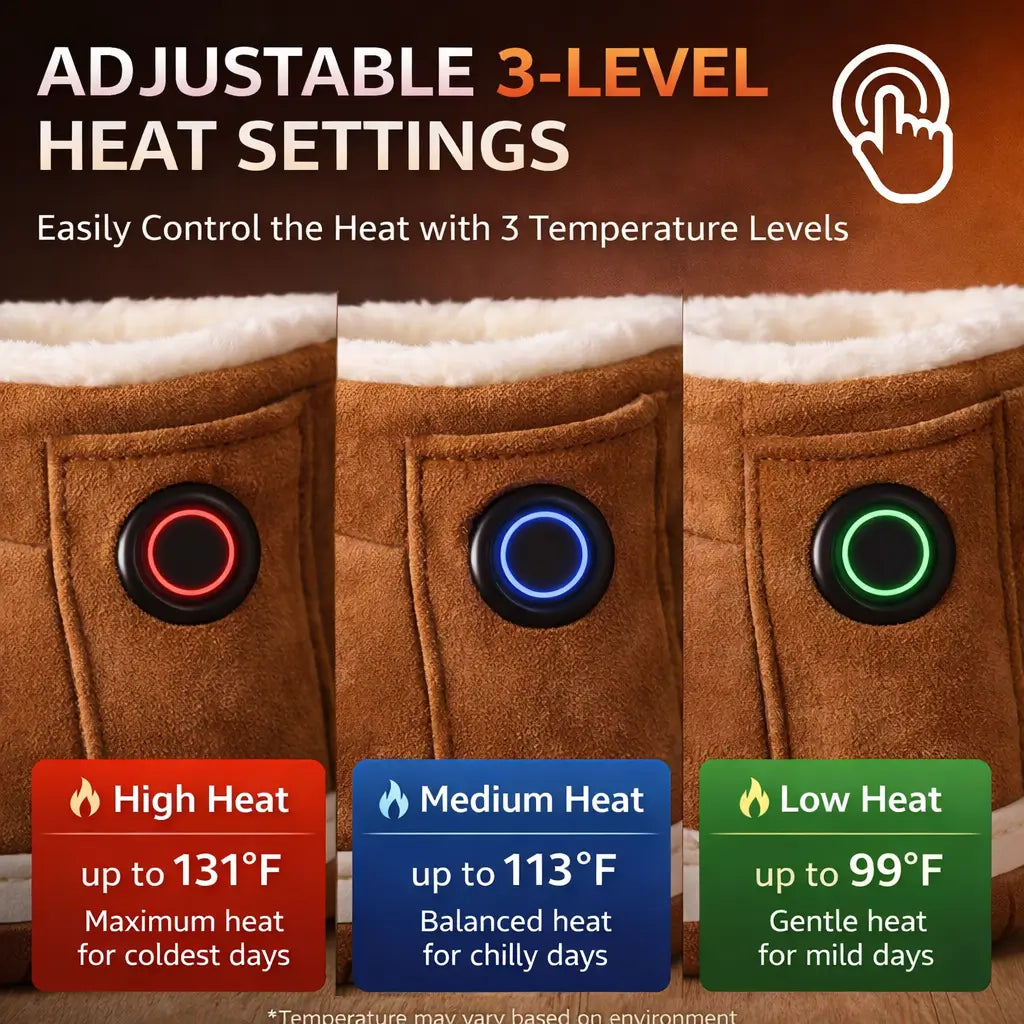 Heated Slippers Rechargeable Adjustable Heat Non-Slip Sole