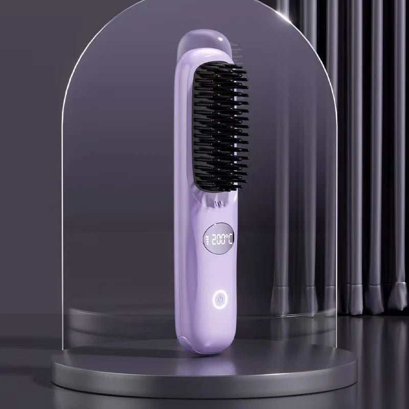 Heated Styling Brush Cordless Ceramic Bristles For Short Hair