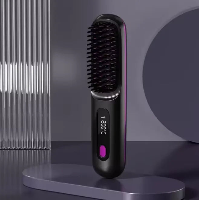 Heated Styling Brush Cordless Ceramic Bristles For Short Hair