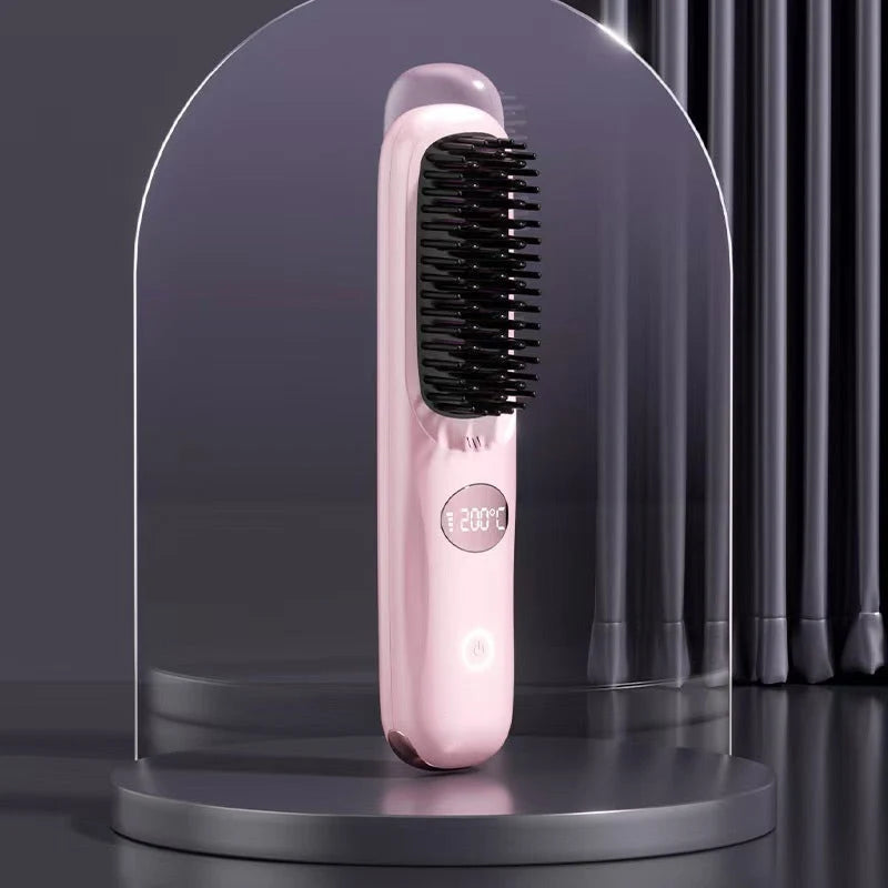 Heated Styling Brush Cordless Ceramic Bristles Scalp Protection