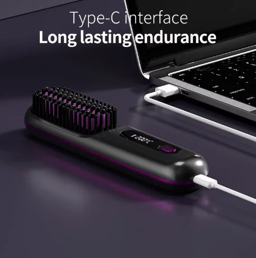 Heated Styling Brush Cordless Ceramic Bristles Scalp Protection