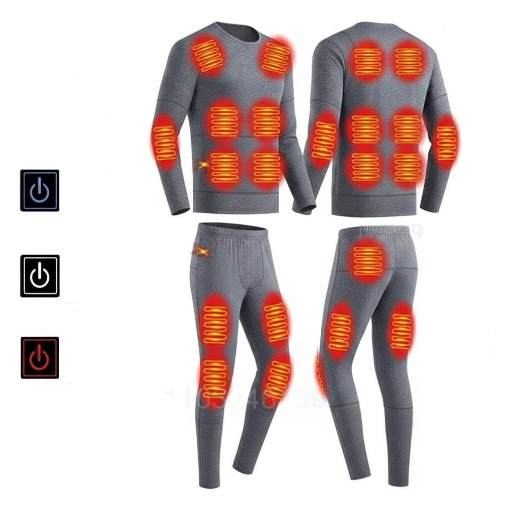 Heated Thermal Underwear Set USB Rechargeable 3 Heat Settings