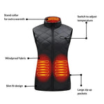 Heated Vest USB-Powered Nine Heating Zones Adjustable Heat Levels