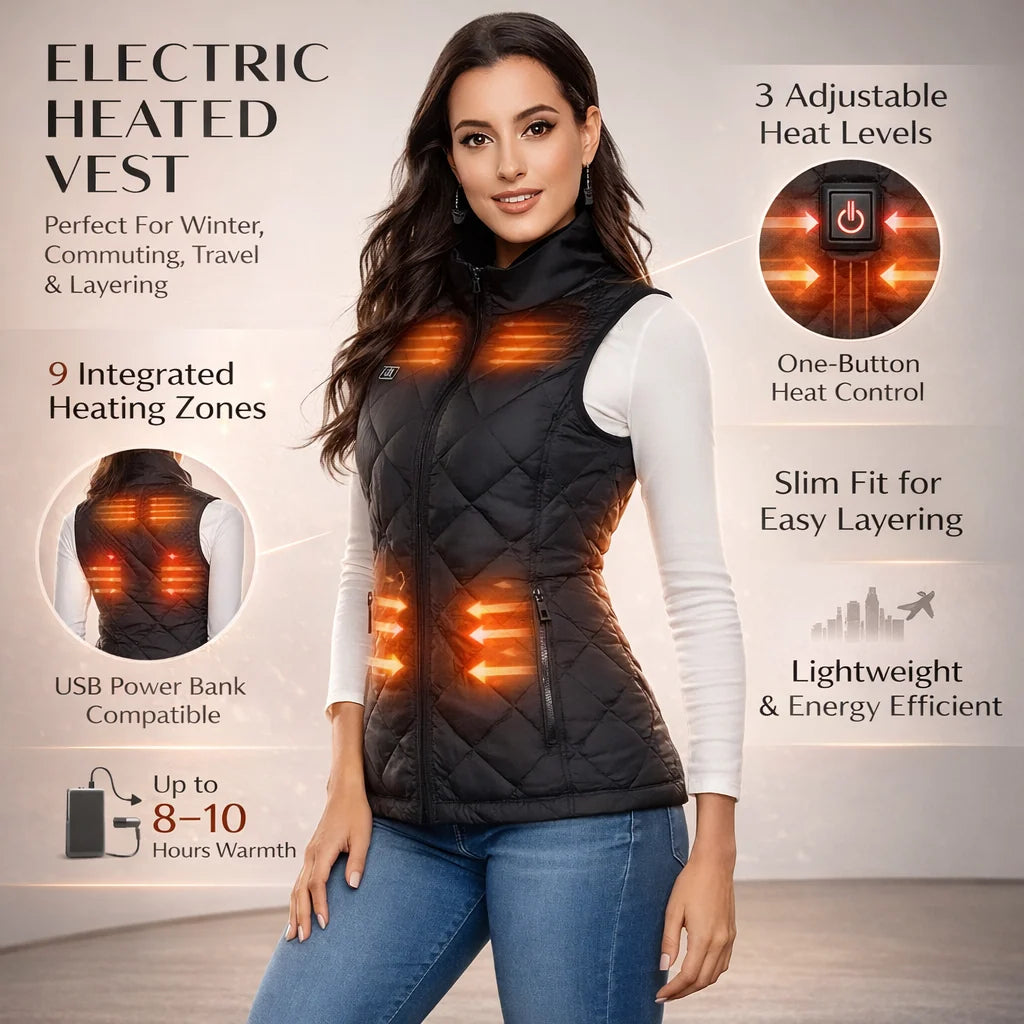 Heated Vest USB-Powered Nine Heating Zones Adjustable Heat Levels