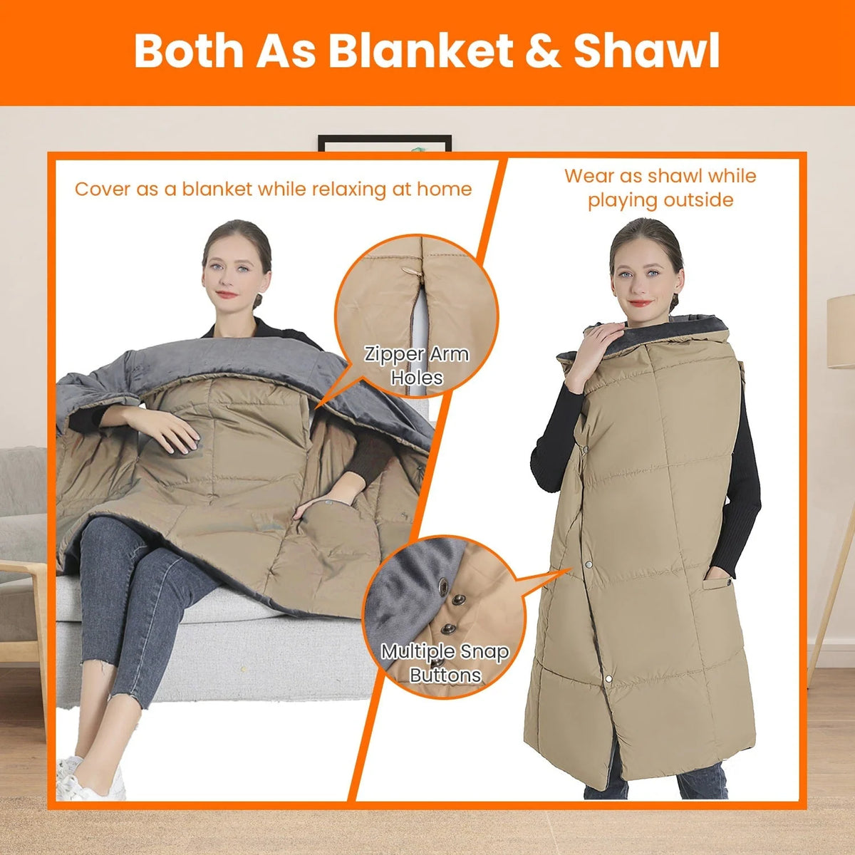 Heated Wrap Blanket Six-Zone USB-Powered with Pockets