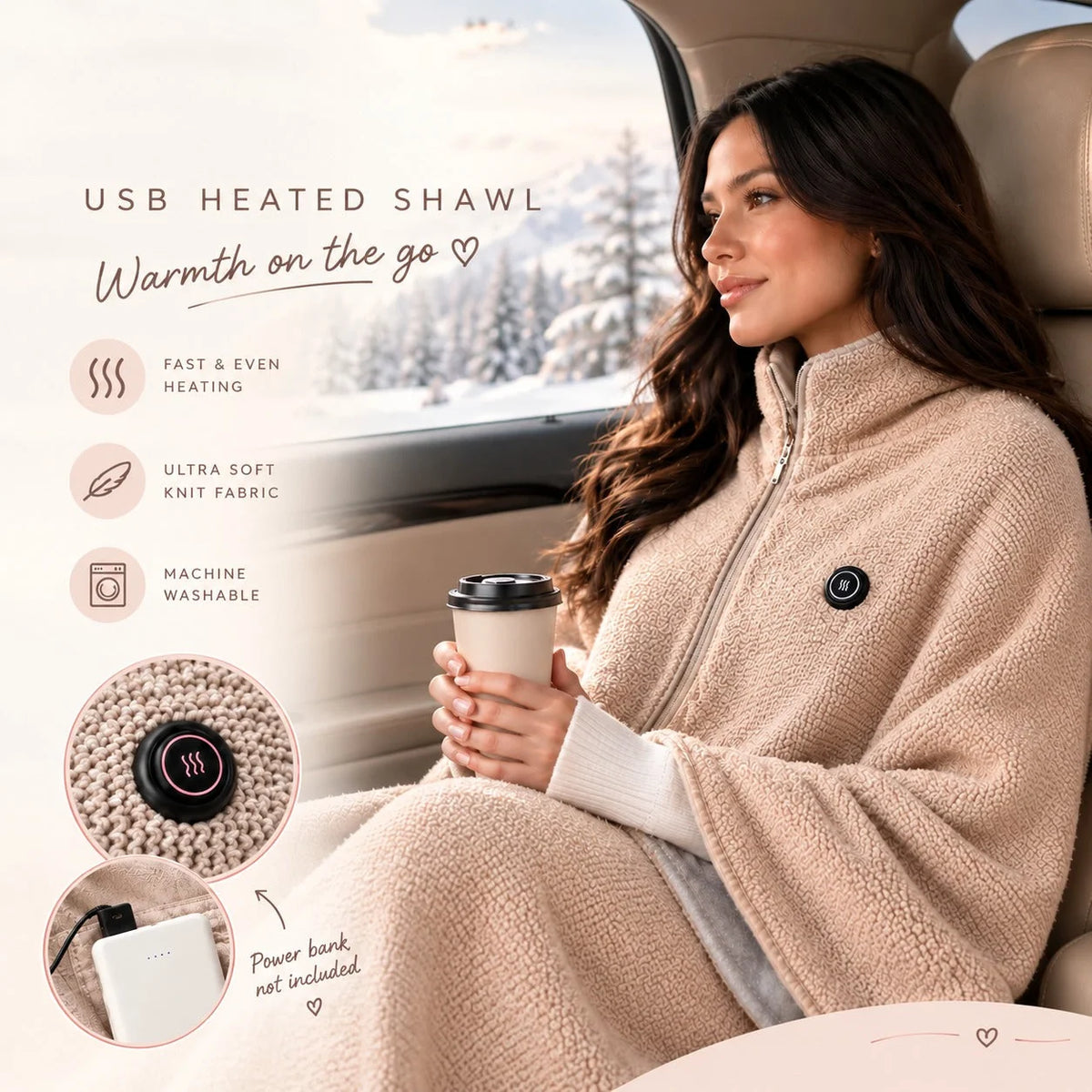 Heated Wrap Blanket USB-Powered Three Temperature Settings Machine-Washable