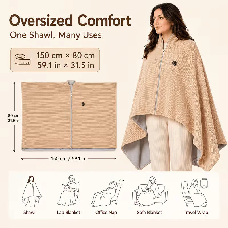 Heated Wrap Blanket USB-Powered Three Temperature Settings Machine-Washable