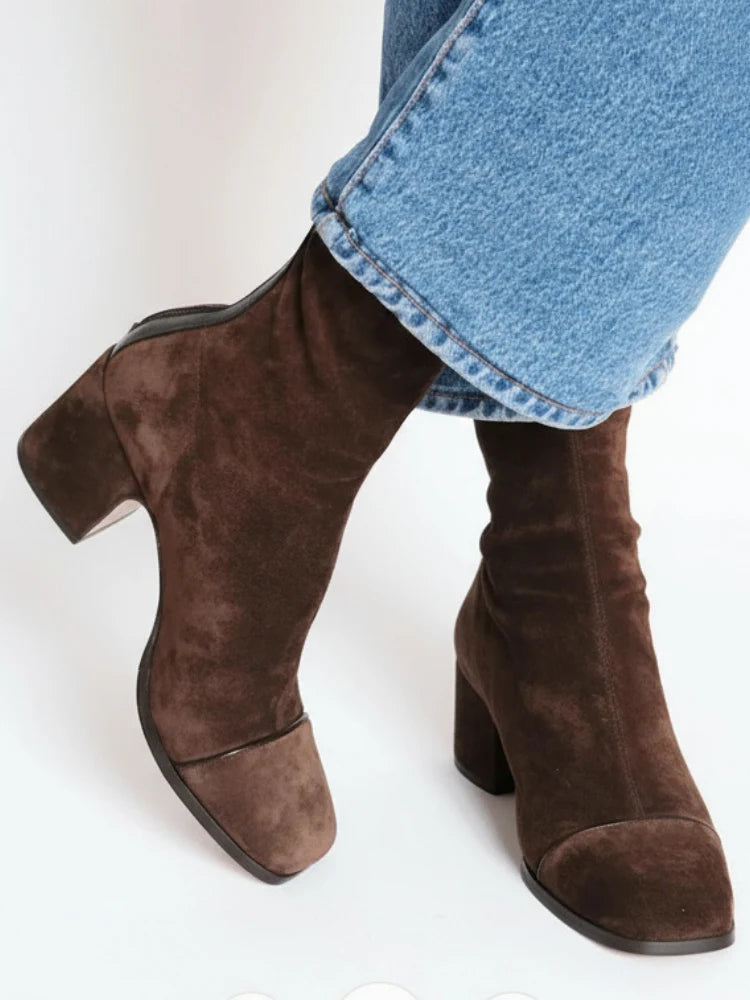 Heeled Boots Chunky Heel Side Zipper Non-Slip Sole