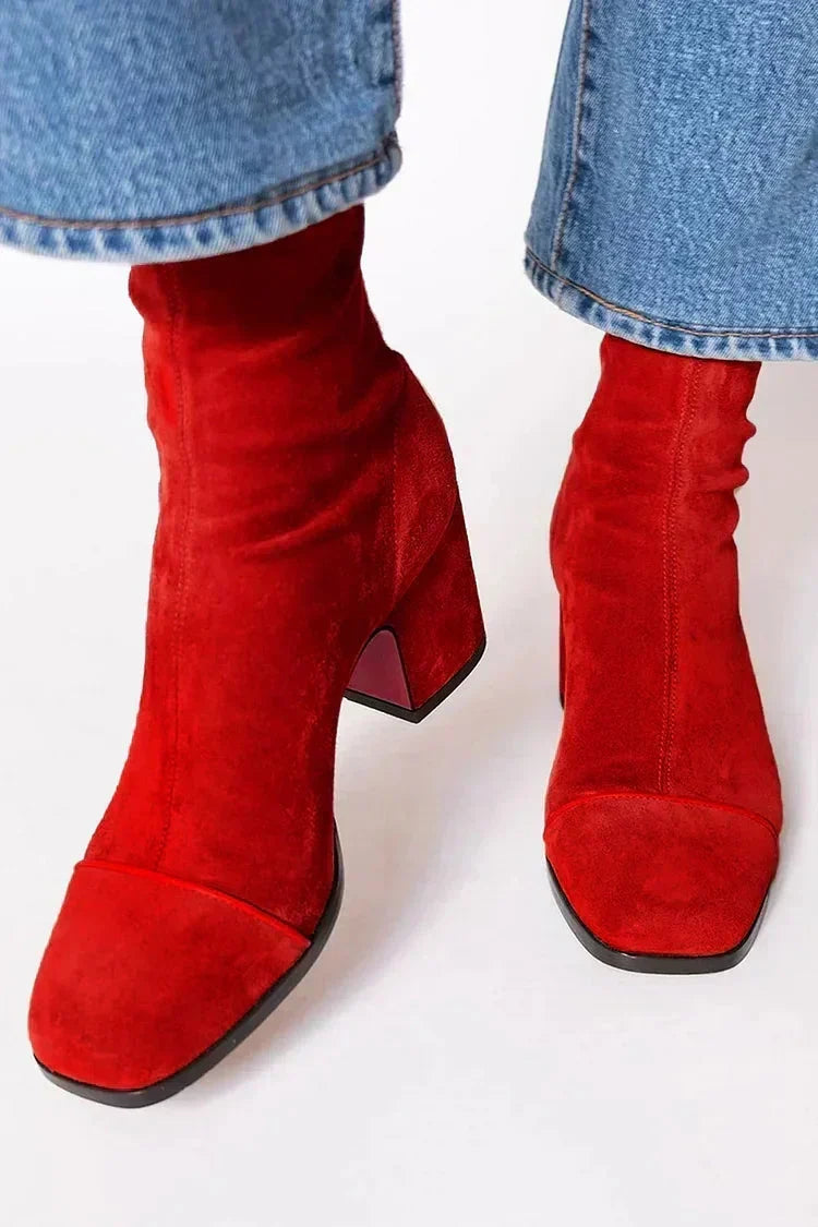 Heeled Boots Chunky Heel Side Zipper Non-Slip Sole