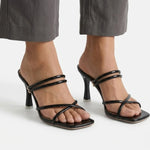 Heeled Mules Glossy Crossover Straps Square Toe