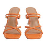 Heeled Mules Glossy Crossover Straps Square Toe