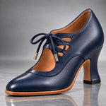 Heels Genuine Leather Lace-Up Sculpted Curved Heel