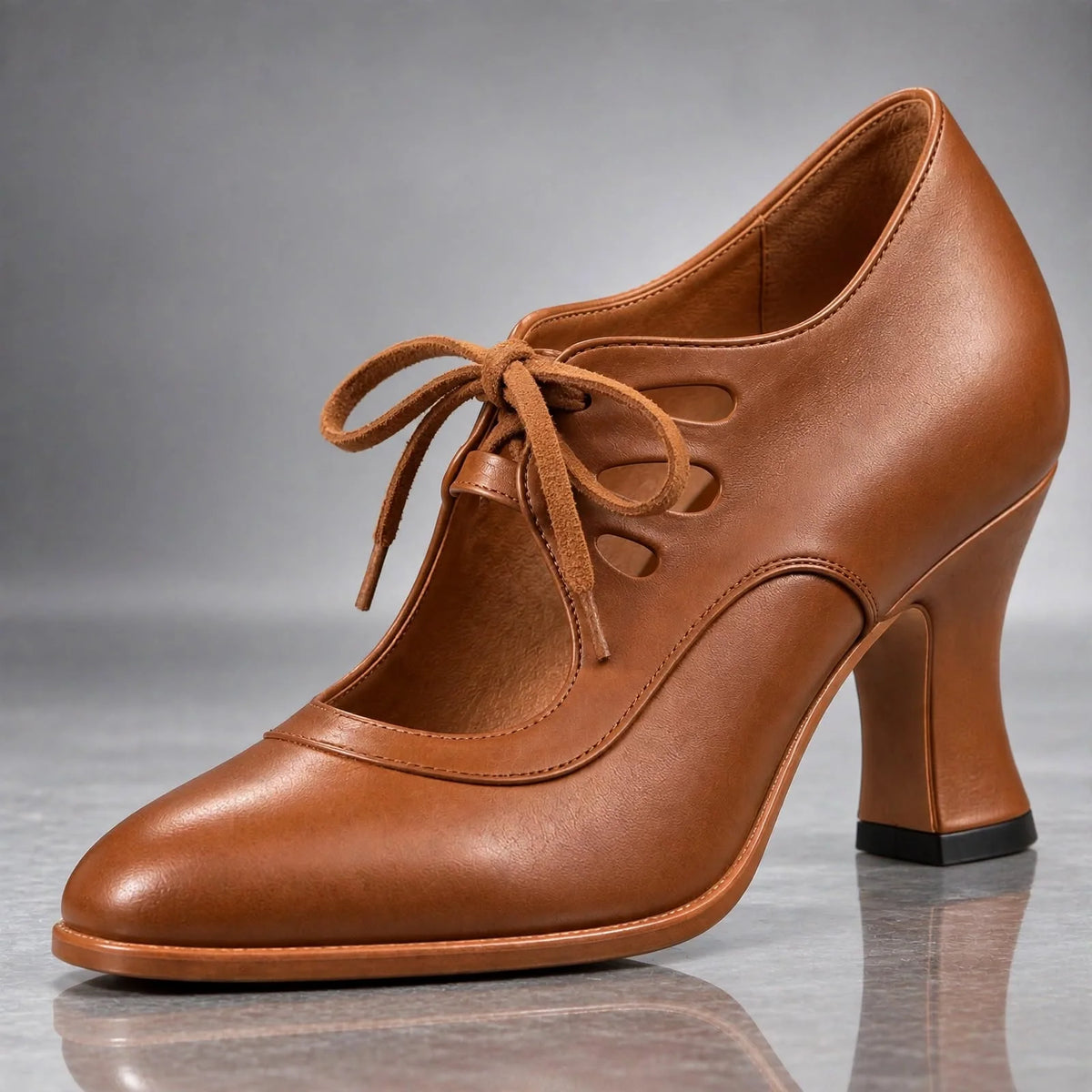 Heels Genuine Leather Lace-Up Sculpted Curved Heel