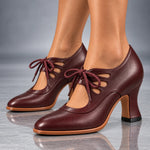 Heels Genuine Leather Lace-Up Sculpted Curved Heel