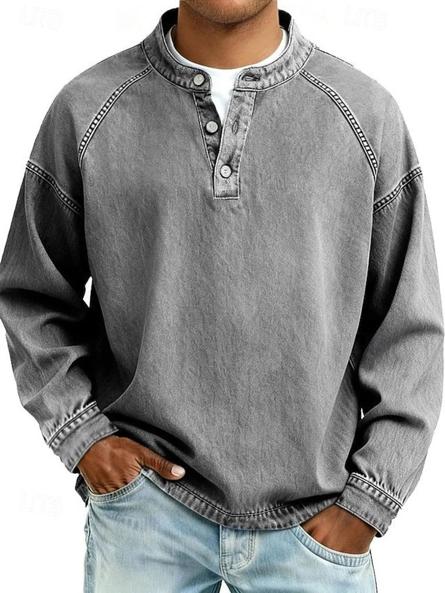 Henley Shirt Soft Knit Raglan Sleeves Relaxed Fit