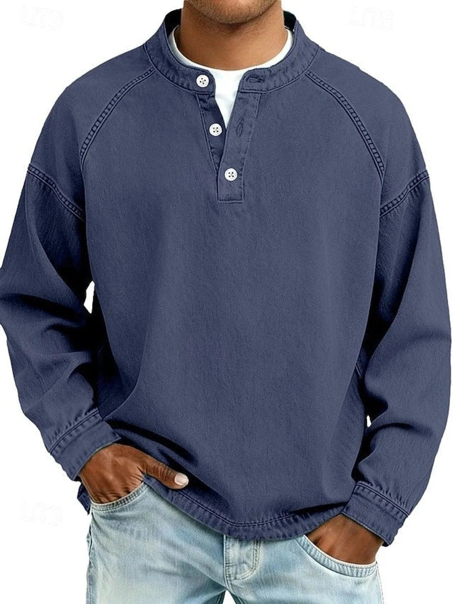 Henley Shirt Soft Knit Raglan Sleeves Relaxed Fit
