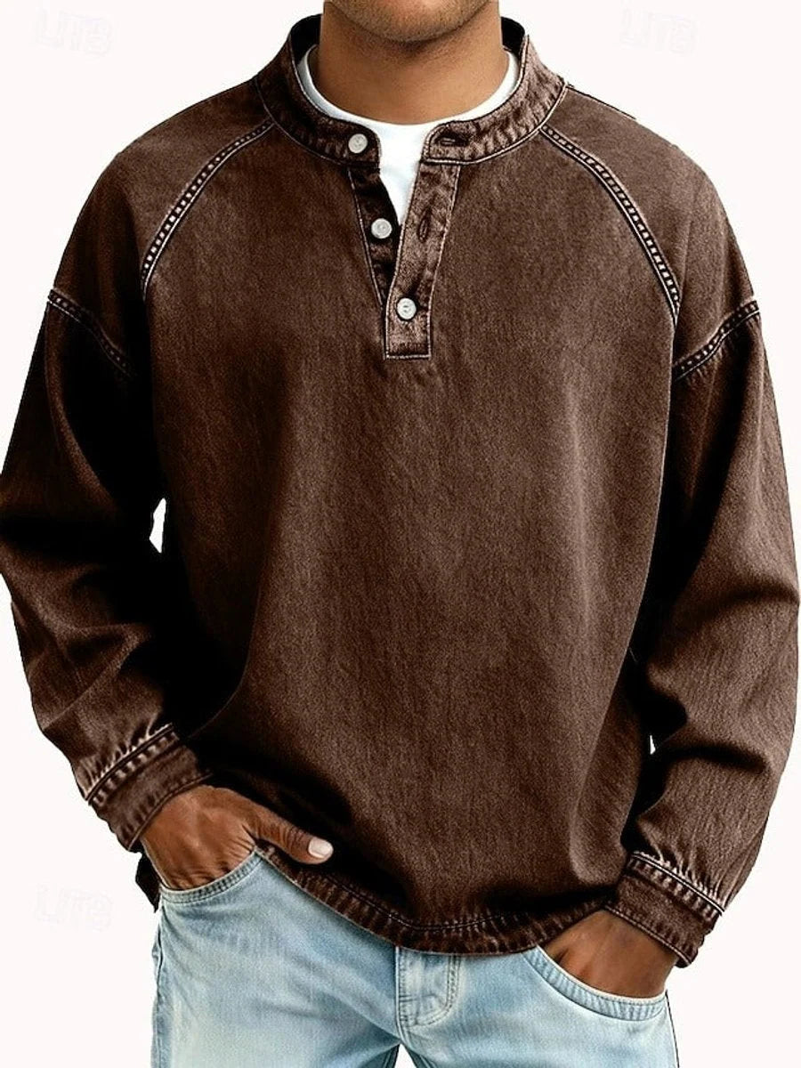 Henley Shirt Soft Knit Raglan Sleeves Relaxed Fit