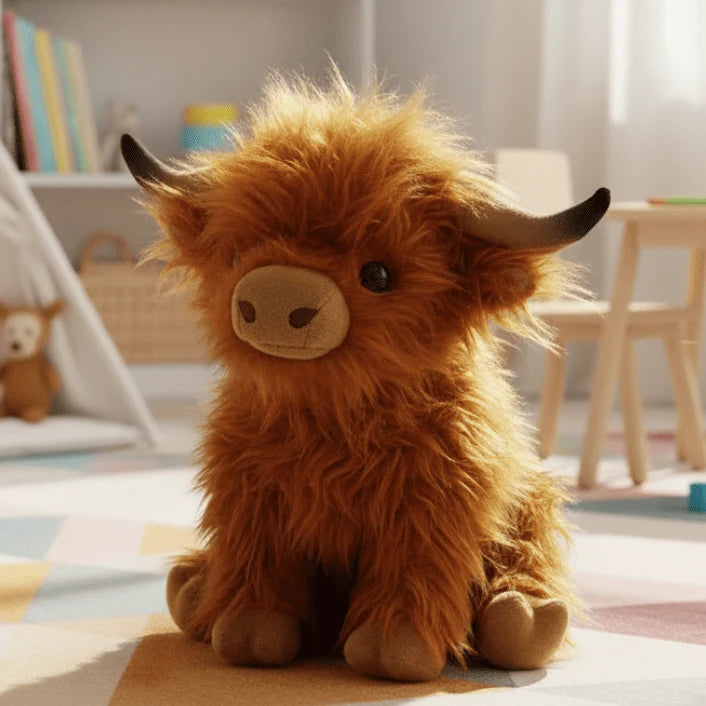 Highland Cow Plush Toy Super-Soft Shaggy Mane 9.8 Inch