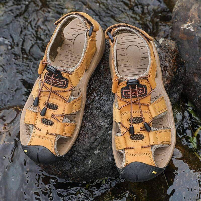 Hiking Sandals Closed-Toe Cowhide Leather & Non-Slip Sole