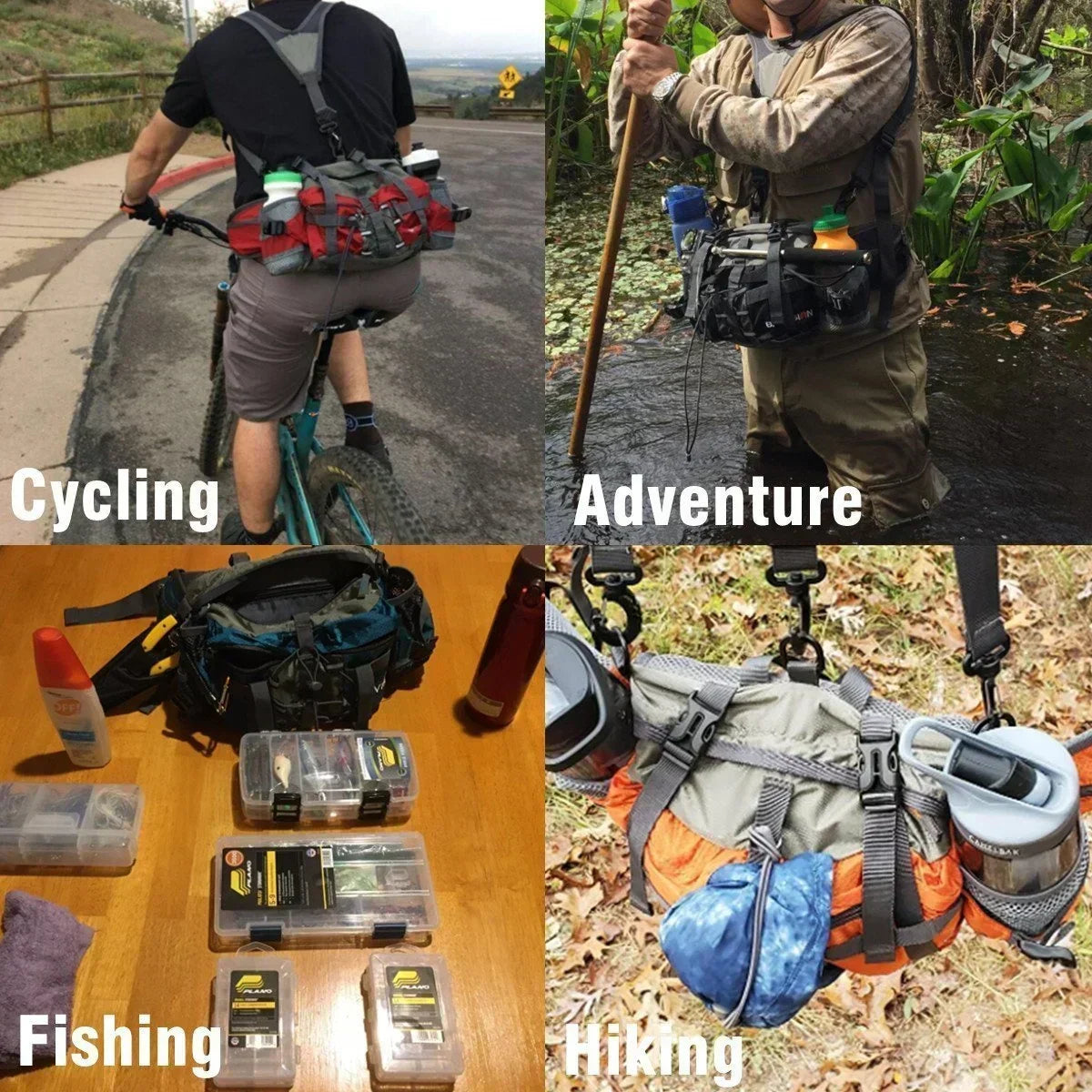 Hiking Waist Pack Dual Bottle Holders Water-Resistant
