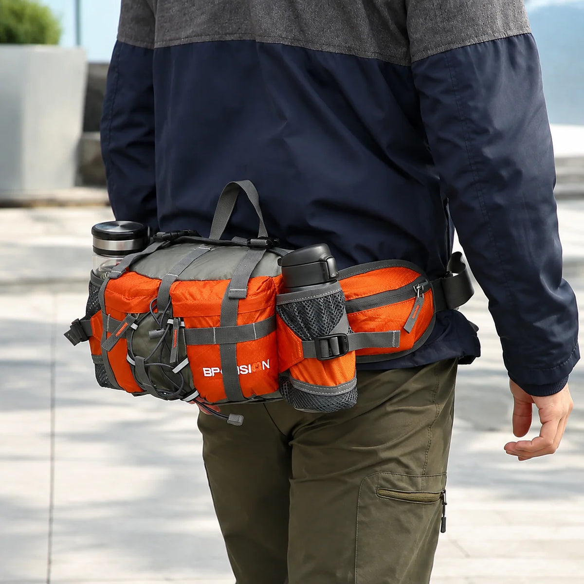 Hiking Waist Pack Dual Bottle Holders Water-Resistant Nylon