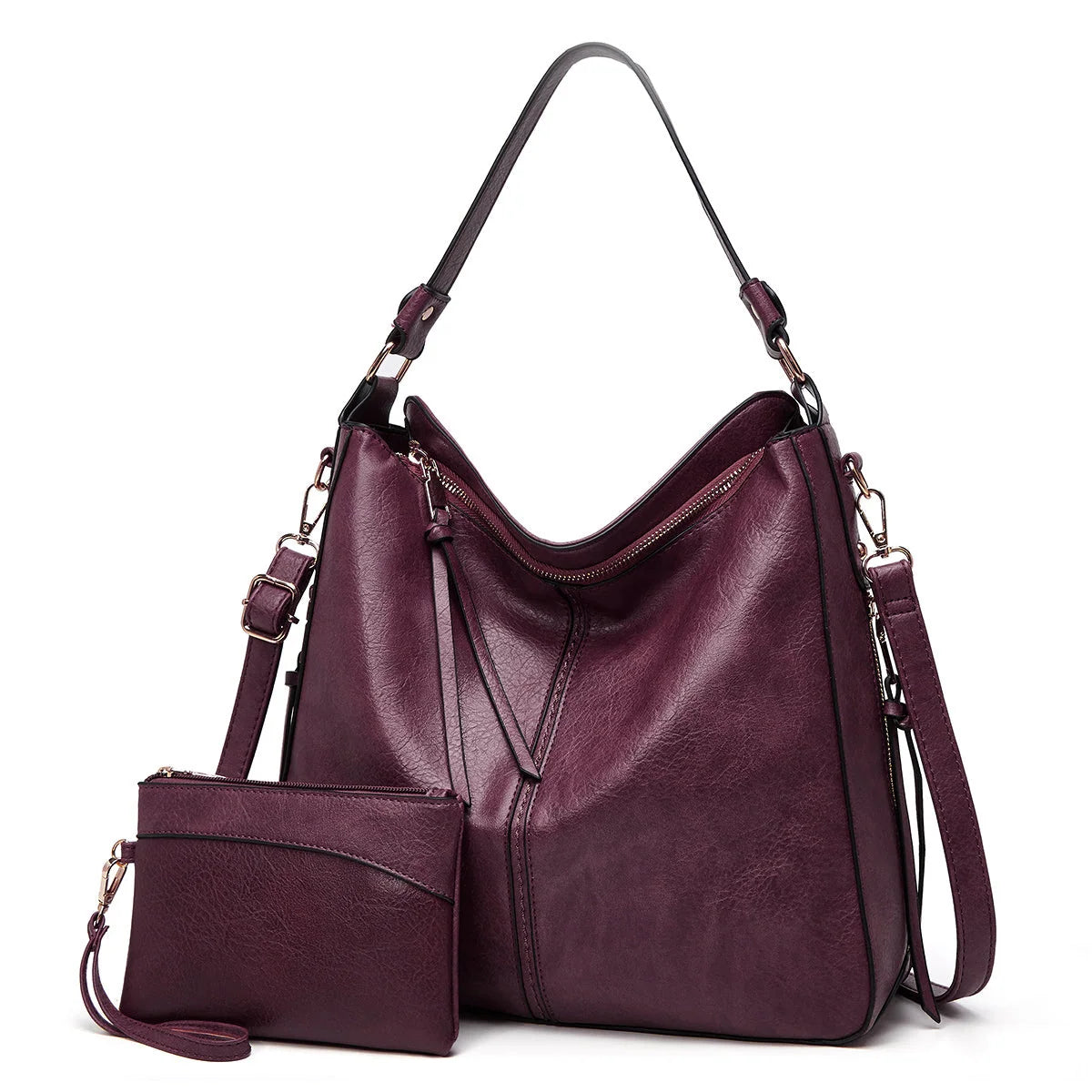 Hobo Handbag Water-Resistant Leather Hidden Anti-Theft Pocket