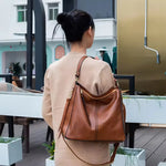 Hobo Handbag Water-Resistant Leather Hidden Anti-Theft Pocket