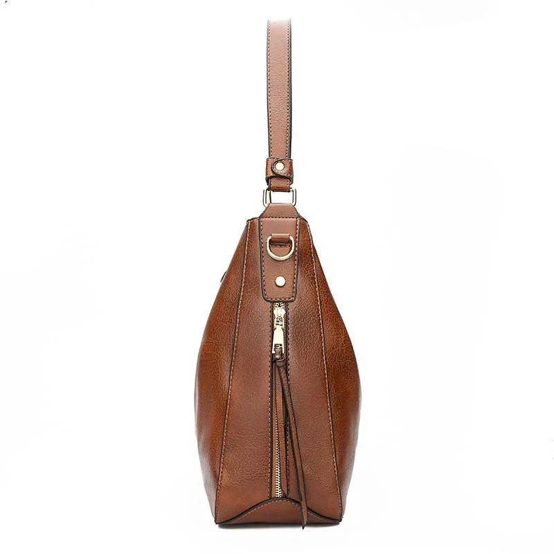 Hobo Handbag Water-Resistant Leather Hidden Anti-Theft Pocket