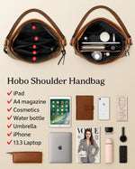 Hobo Handbag Water-Resistant Leather Hidden Anti-Theft Pocket