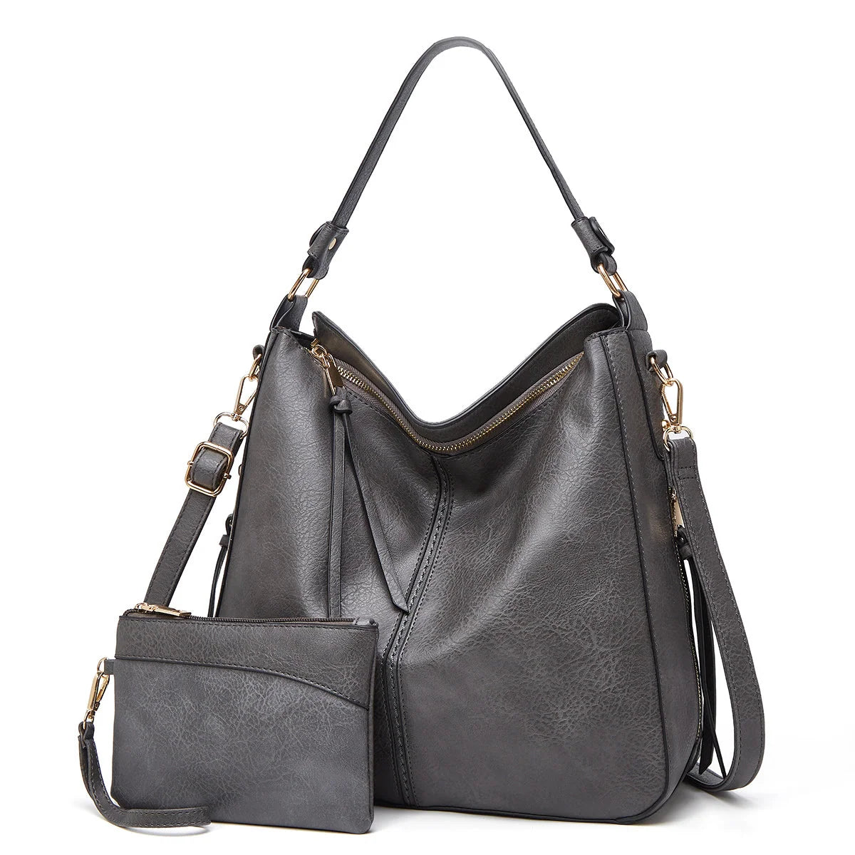 Hobo Handbag Water-Resistant Leather Hidden Anti-Theft Pocket