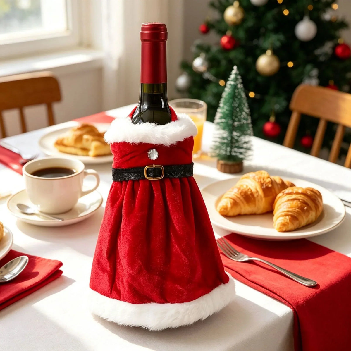 Holiday Bottle Cover Santa Claus Design Soft Durable Fabric