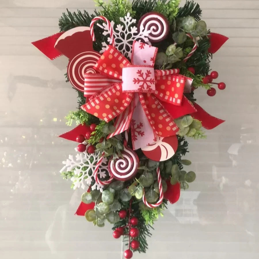 Holiday Decor Arrangement Foliage & Candy Cane Accents