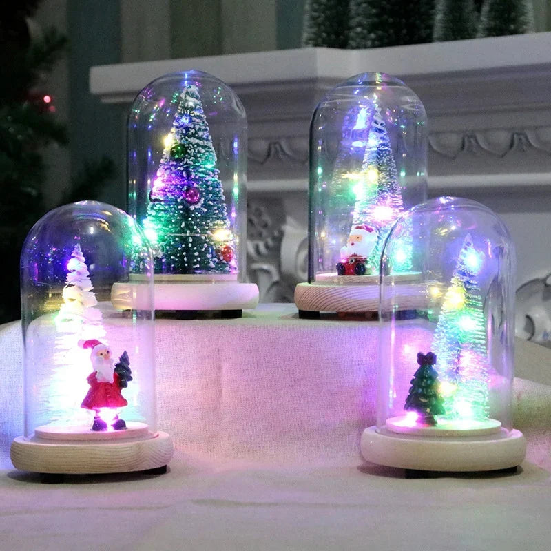 Holiday Display Dome Battery-Powered LED Glass & Wood