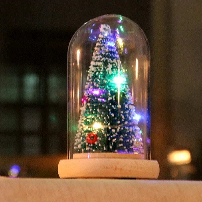 Holiday Display Dome Battery-Powered LED Glass & Wood