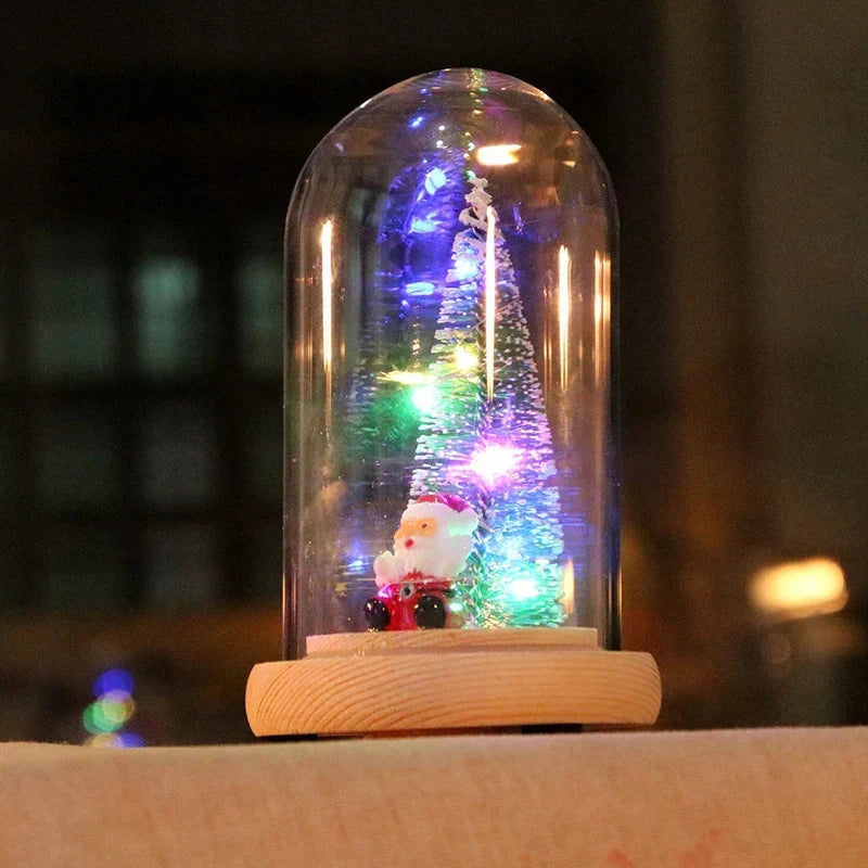 Holiday Display Dome Battery-Powered LED Glass & Wood