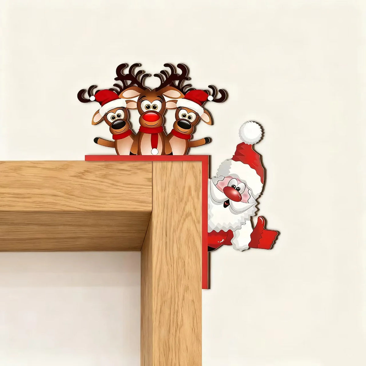 Holiday Door Decoration Santa & Reindeer Easy Hang Weather Resistant
