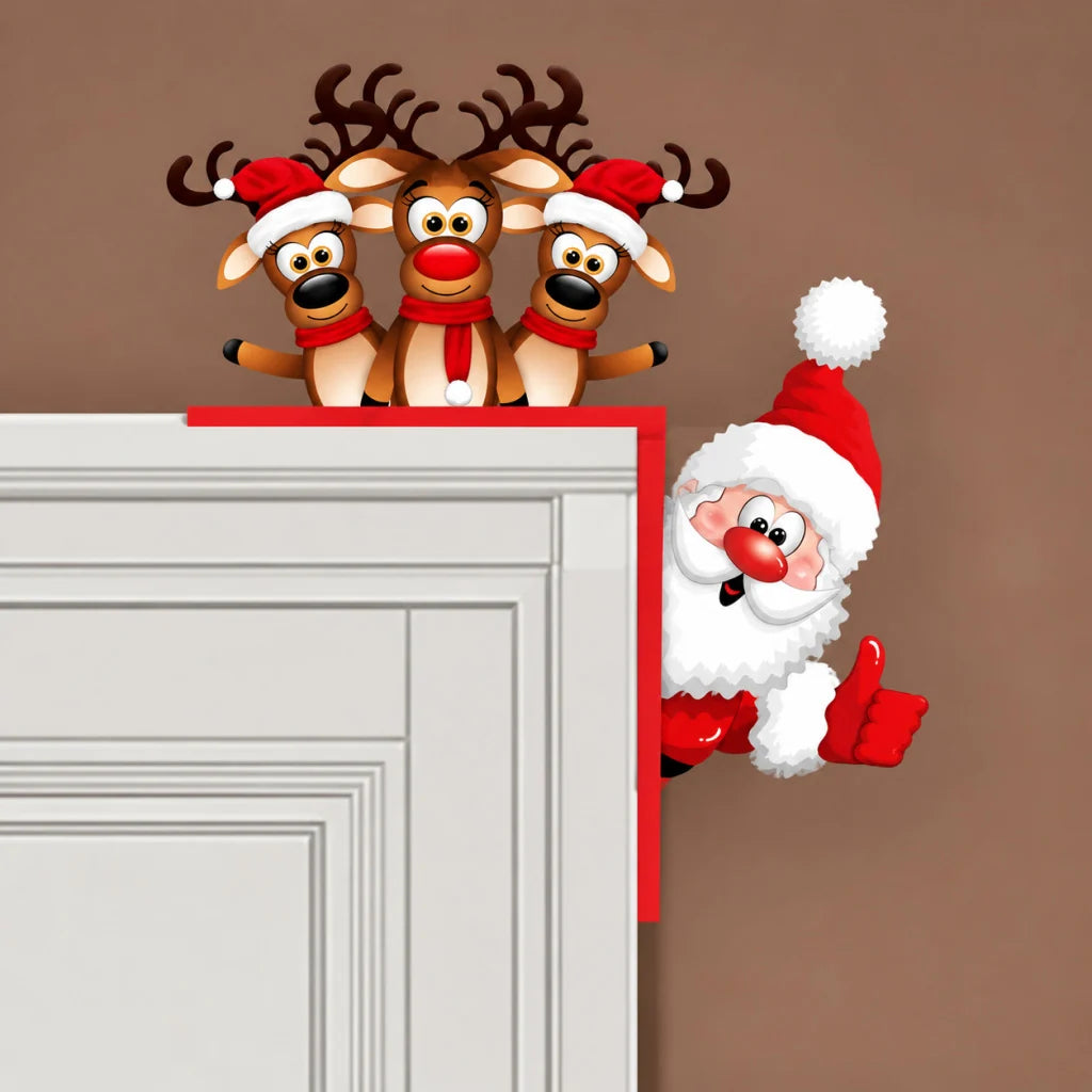 Holiday Door Decoration Santa & Reindeer Easy Hang Weather Resistant