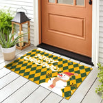 Holiday Door Mat Snowman Checkered Weatherproof & Non-Slip Backing